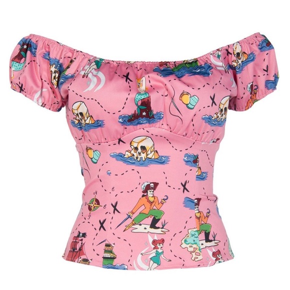 Pinup Couture Neverland Print Peasant Top by Micheline Pitt XS // Extra Small - Picture 7 of 11